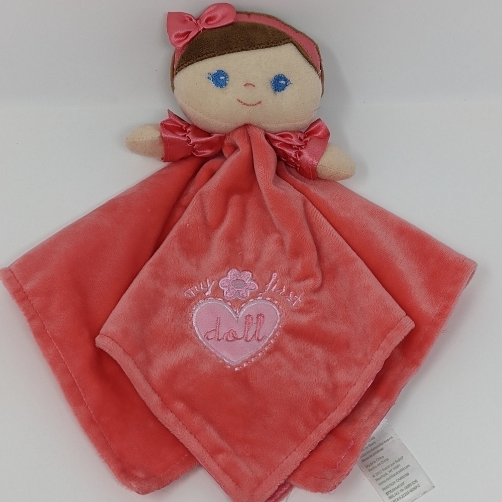 BABY Starters Lovey My First Doll Flower Pink Brown Hair Blue Eyes Security Girl